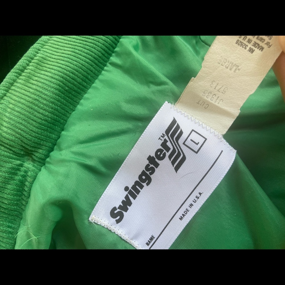 80s Curduroy Collar Green Retro Vintage Swingster Athletic Track Jacket - Picture 5 of 8